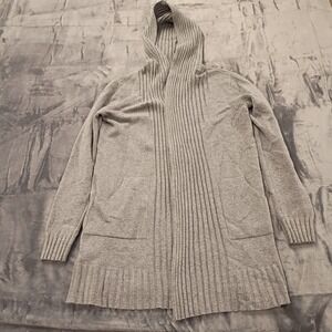 Cyrus Cardigan Sweater Womens Medium Gray Hooded Ribbed Detail Open Front Pocket